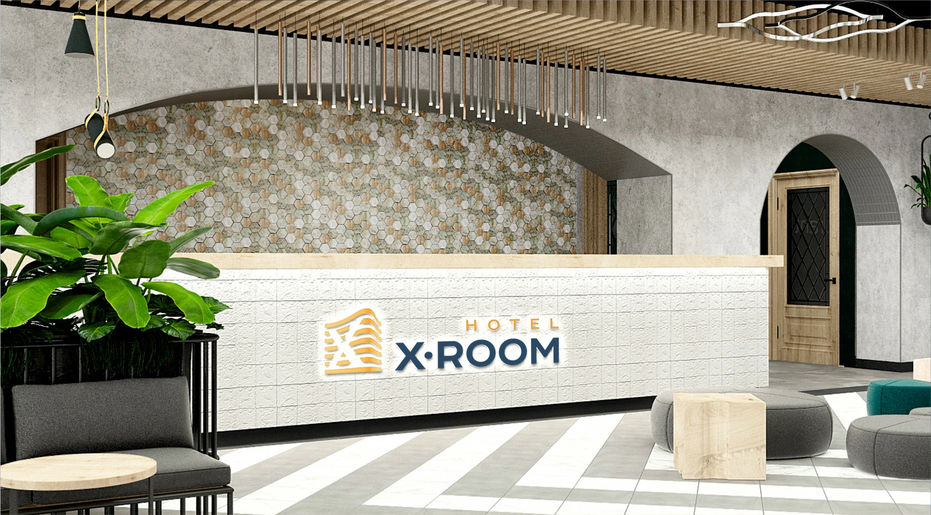 Интегрированный в интерьер логотип X-ROOM